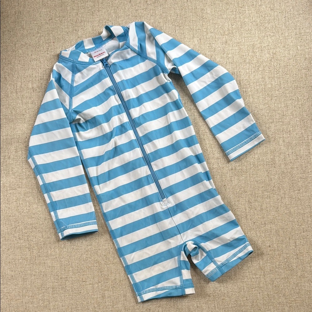 Hanna Andersson Blue and White Striped Rashguard Swimwear